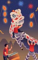 celebrazione del capodanno cinese con danza del leone vettore