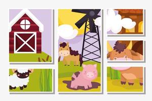 carte di simpatici animali da fattoria vettore