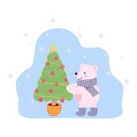 carino polare orso decora il Natale albero cartone animato illustrazione vettore