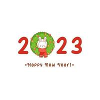 il anno 2023 il anno di il coniglio saluto simbolo con un' cartone animato coniglio vettore