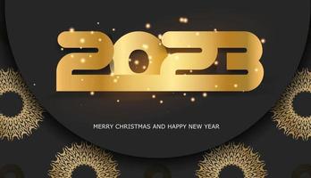 2023 contento nuovo anno vacanza striscione. nero e oro colore. vettore