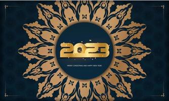 contento nuovo anno 2023 festivo cartolina. d'oro modello su blu. vettore