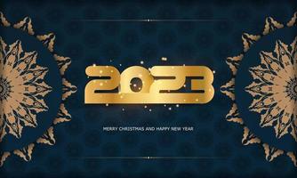 contento 2023 nuovo anno saluto sfondo. d'oro modello su blu. vettore