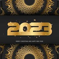 2023 contento nuovo anno festivo sfondo. d'oro modello su nero. vettore
