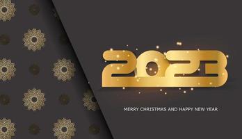 d'oro modello su nero. 2023 contento nuovo anno saluto sfondo. vettore
