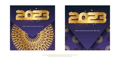 2023 contento nuovo anno saluto striscione. d'oro modello su blu. vettore