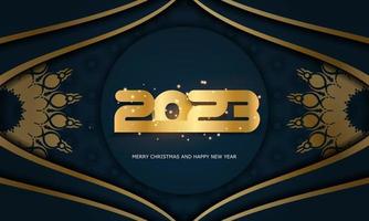 2023 contento nuovo anno saluto manifesto. blu e oro colore. vettore