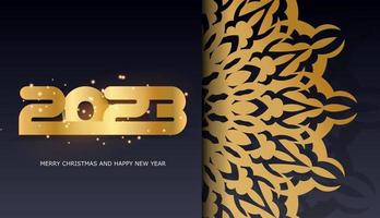 2023 contento nuovo anno saluto manifesto. d'oro modello su nero. vettore