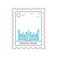 badshahi moschea affrancatura francobollo blu e rosso linea stile vettore illustrazione