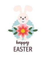 contento Pasqua regalo etichetta e etichetta con carino cartone animato arco, uovo, carote e coniglietto