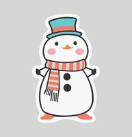 carino pupazzo di neve vettore illustrazione. inverno cartone animato design. Natale carattere. contento kawaii neve per dicembre. allegro Natale saluto carta. isolato disegno con carota naso, un' cappello e un' sciarpa.