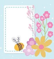 modello di carta carino piccola ape e fiori vettore