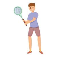 sorridente tennis giocatore icona, cartone animato stile vettore