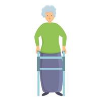 sorridente nonna con camminatore icona, cartone animato stile vettore