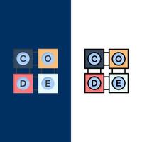 codice apprendimento codice apprendimento formazione scolastica icone piatto e linea pieno icona impostato vettore blu sfondo