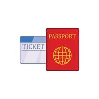 passaporto e biglietto icona, cartone animato stile vettore