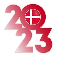 contento nuovo anno 2023 bandiera con Danimarca bandiera dentro. vettore illustrazione.