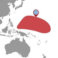 mappa pin con bandiera micronesia sulla mappa del mondo. illustrazione vettoriale. vettore