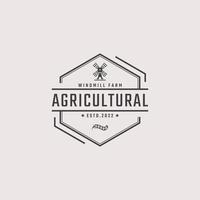 Vintage ▾ retrò distintivo emblema agricolo mulino a vento forno biologico Grano logo design lineare stile. monocromatico campagna alternativa energia vento mulino energia ecologia rurale produzione marchio vettore