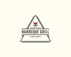 Vintage ▾ retrò distintivo emblema rustico bbq griglia barbecue, barbeque etichetta francobollo logo design lineare stile vettore