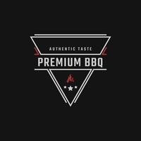 Vintage ▾ retrò distintivo emblema rustico francobollo con fuoco fiamma per tradizionale bbq barbecue logo design lineare stile vettore