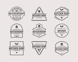 Vintage ▾ retrò distintivo emblema attraversato mannaia coltello con angus testa per macellaio negozio logo design lineare stile