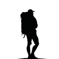 escursionista sagome. escursioni a piedi uomo con zaini silhouette. persone con zaino vettore sagome. alpinista scalatore escursionista le persone. zaino in spalla.