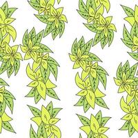 senza soluzione di continuità modello di verticale righe di ramoscelli con verde le foglie e dolce giallo fiori su un' bianca sfondo vettore
