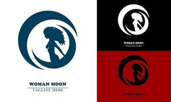 donna nel Luna cerchio logo icona elemento vettore