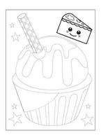 carino kawaii Cupcake colorazione pagina per bambini vettore