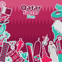 calcio gli sport concorrenza, Qatar turista icona impostare. doha sfondo nel colore nazionale bandiera. nazionale giorno. mezzo orientale calcio. vettore