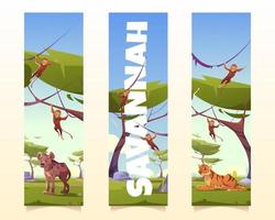 savana animali cartone animato verticale banner impostato vettore