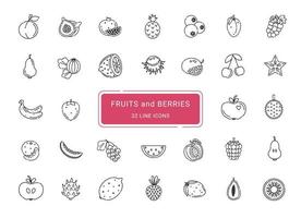 frutta e frutti di bosco, 32 linea vettore icone