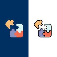 attività commerciale gioco logica puzzle piazza icone piatto e linea pieno icona impostato vettore blu sfondo