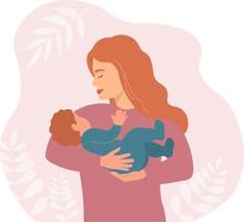 un' madre con un' bambino nel sua braccia. contento amorevole famiglia. vettore grafica.