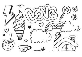 set di doodle carino su sfondo bianco. bambini doodle.illustrazione vettoriale. vettore