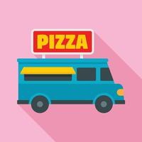 Pizza camion icona, piatto stile vettore