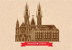 Illustrazione dell'orizzonte di Praga su stile dello scritto tipografico
