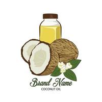 Noce di cocco olio con bottiglia vettore illustrazione , Perfetto per Noce di cocco concia olio Prodotto etichetta e etichetta design