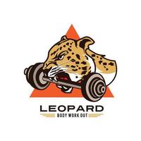 leopardo testa con manubrio vettore illustrazione, bene per Palestra e corpo allenarsi club logo