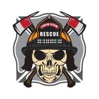 cranio fuoco combattente vettore illustrazione logo con ascia e casco, Perfetto per salvare squadra t camicia design