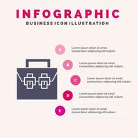 Borsa scatola costruzione Materiale kit di strumenti solido icona infografica 5 passaggi presentazione sfondo vettore