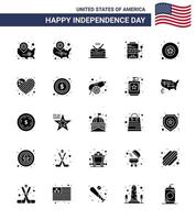 impostato di 25 vettore solido glifo su 4 ° luglio Stati Uniti d'America indipendenza giorno come come bandiera stella parata militare gioco modificabile Stati Uniti d'America giorno vettore design elementi