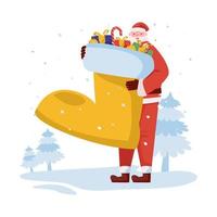 Santa Claus con Natale scarpe piatto illustrazione vettore