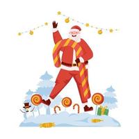Santa Claus con Natale caramella cono piatto illustrazione vettore
