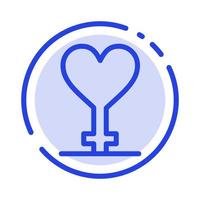 cuore Genere simbolo blu tratteggiata linea linea icona vettore