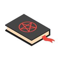 Satana libro icona, isometrico stile vettore