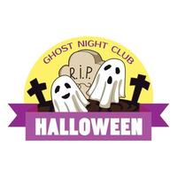 Halloween fantasma notte logo, cartone animato stile vettore