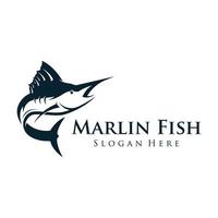 creativo astratto logo design di pesce spada o Marlin pesce silhouette. Marlin salto su acqua. vettore