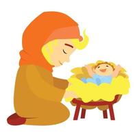 Gesù nascita icona, cartone animato stile vettore
